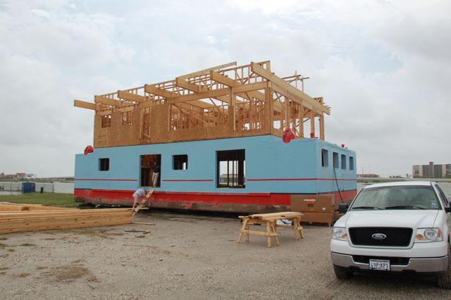 Original Harrisons Landing floating barge being constructed on land